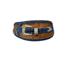 Simply Barbara Women's Blue Conchos & Rhinestone Buckle Jean Belt